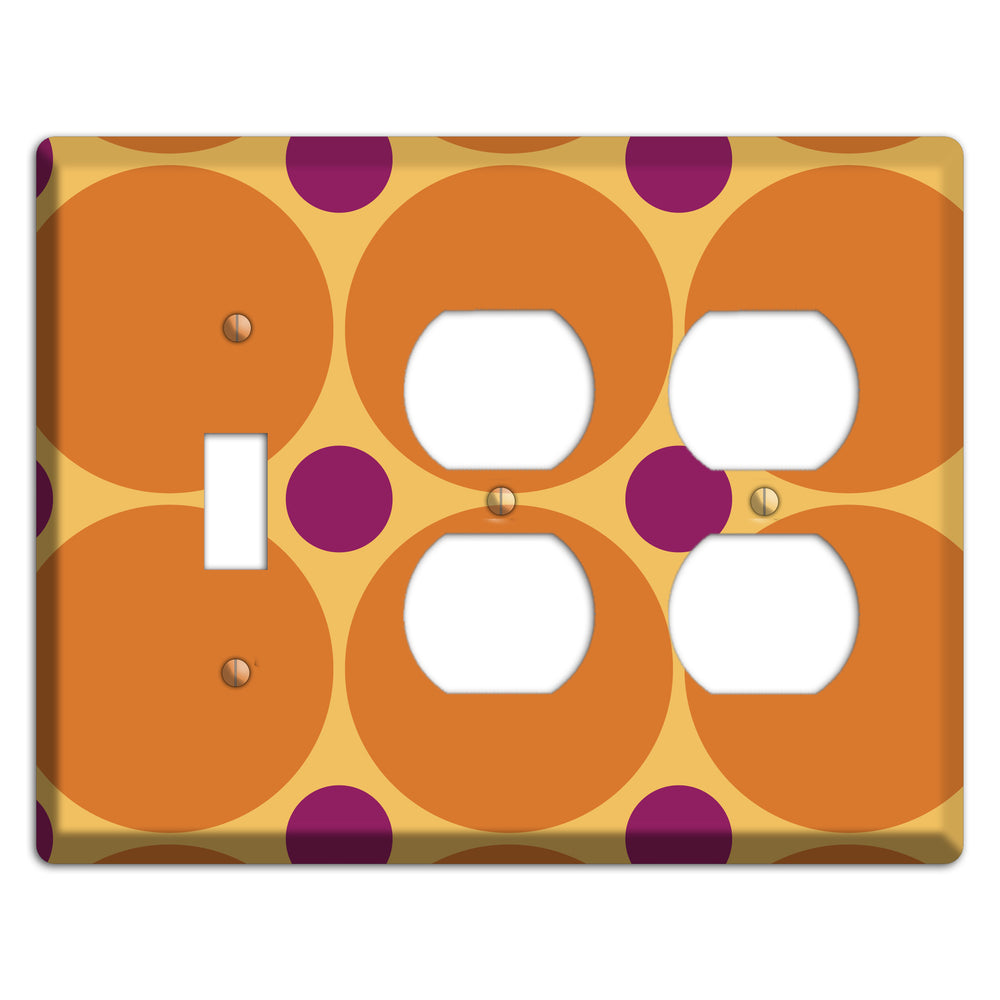 Orange with Umber and Plum Multi Tiled Large Dots Toggle / 2 Duplex Wallplate