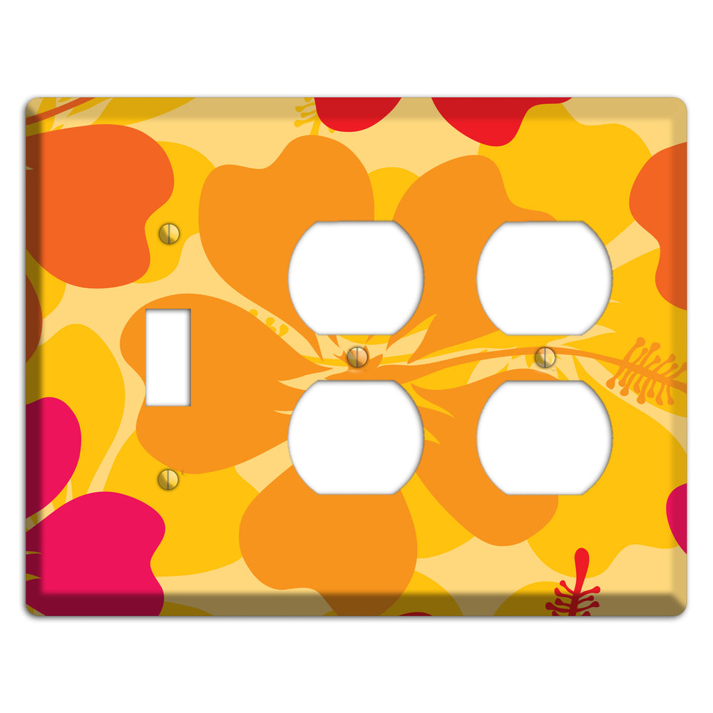 Orange Retro Flowers 2 Toggle / 2 Duplex Wallplate
