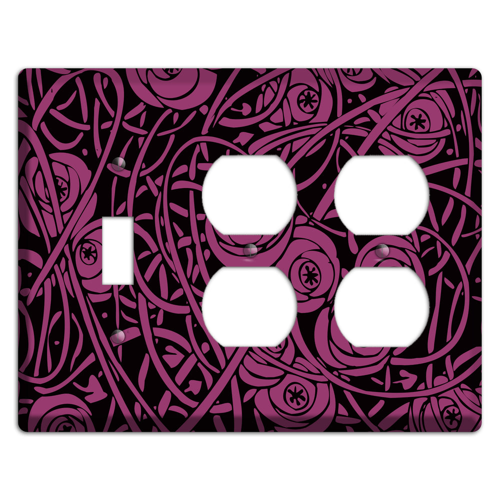 Fuschia Deco Floral Toggle / 2 Duplex Wallplate