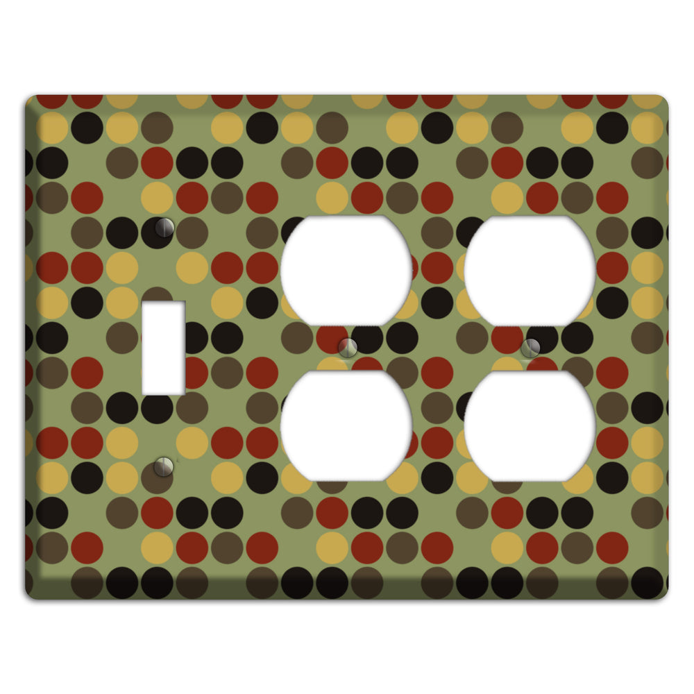Olive with Red Brown Black Offset Dots Toggle / 2 Duplex Wallplate