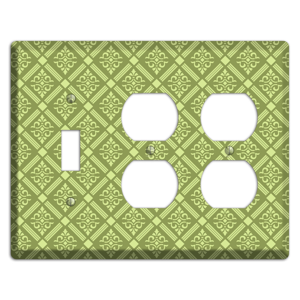 Green Damask diamonds Toggle / 2 Duplex Wallplate