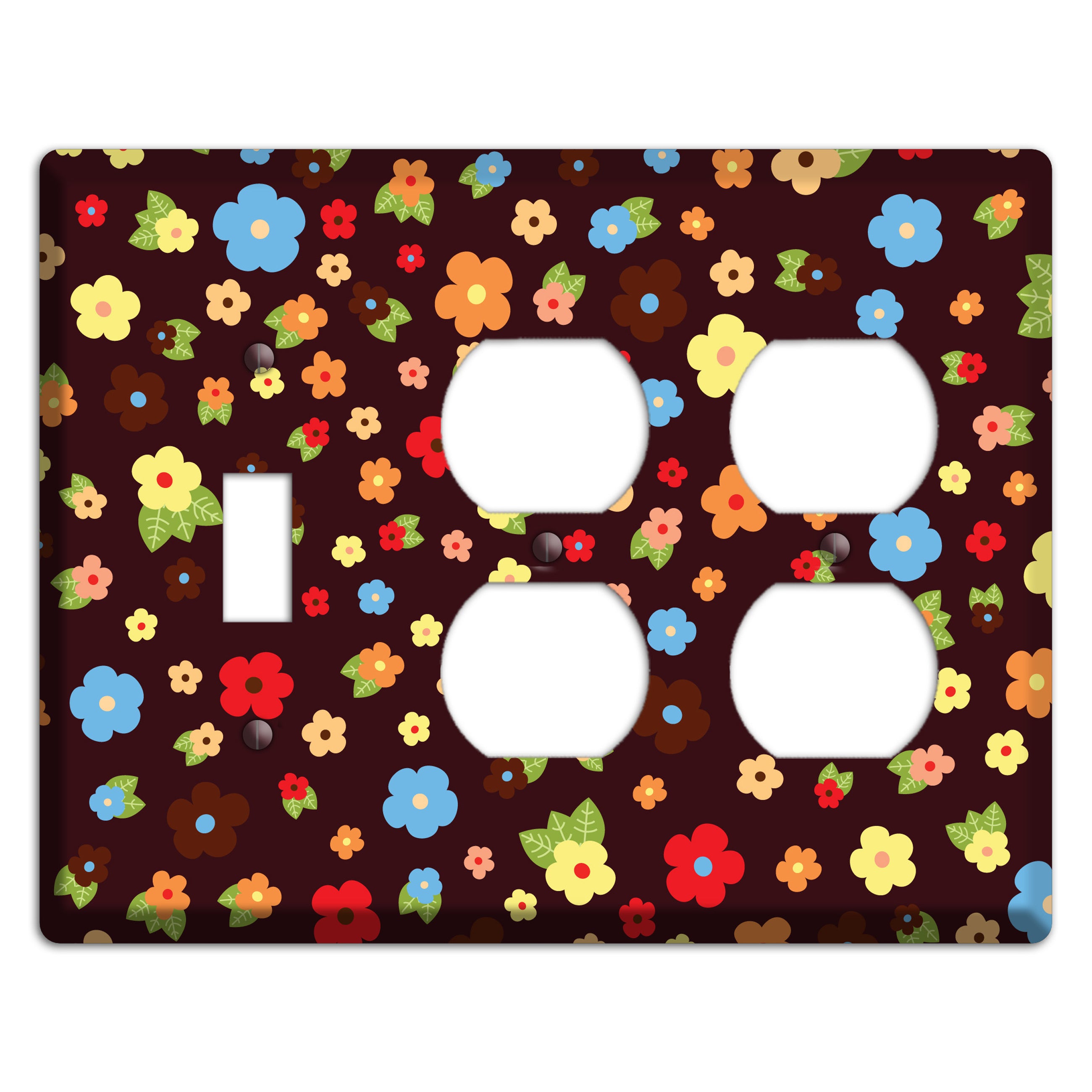 Brown Tiny Delicate Flowers Toggle / 2 Duplex Wallplate