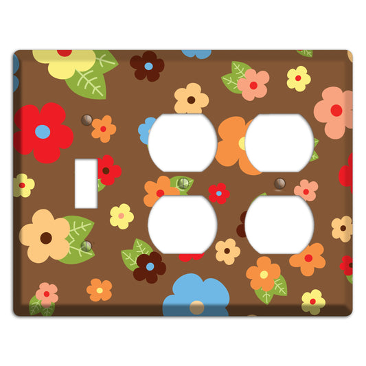 Brown Delicate Flowers Toggle / 2 Duplex Wallplate