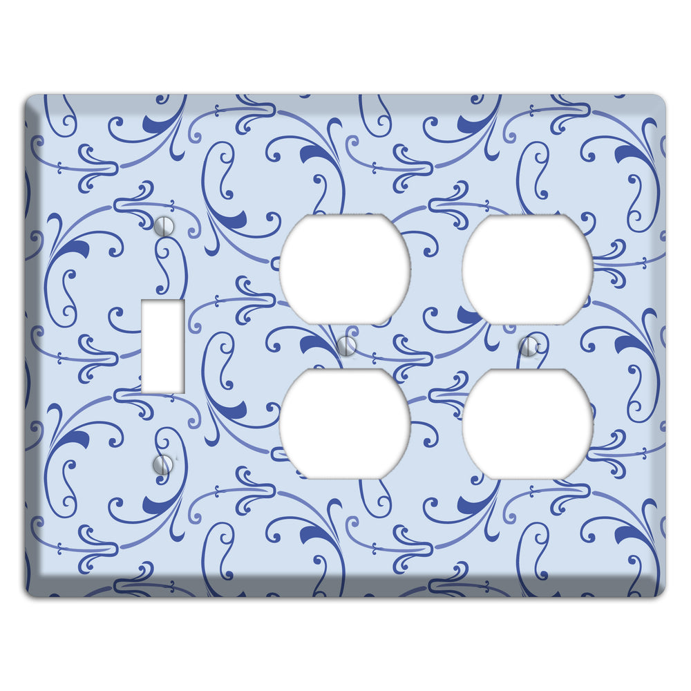 Light Blue Victorian Sprig Toggle / 2 Duplex Wallplate