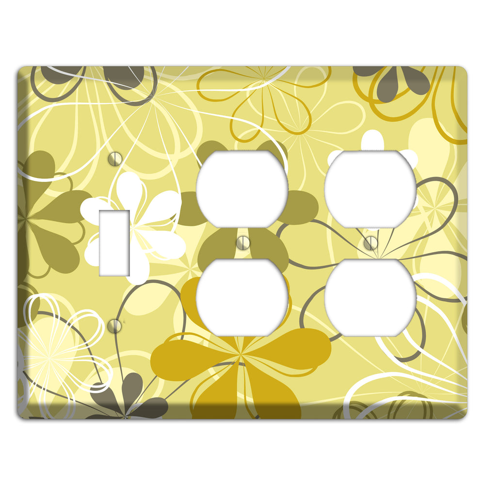 Olive Retro Flowers Toggle / 2 Duplex Wallplate