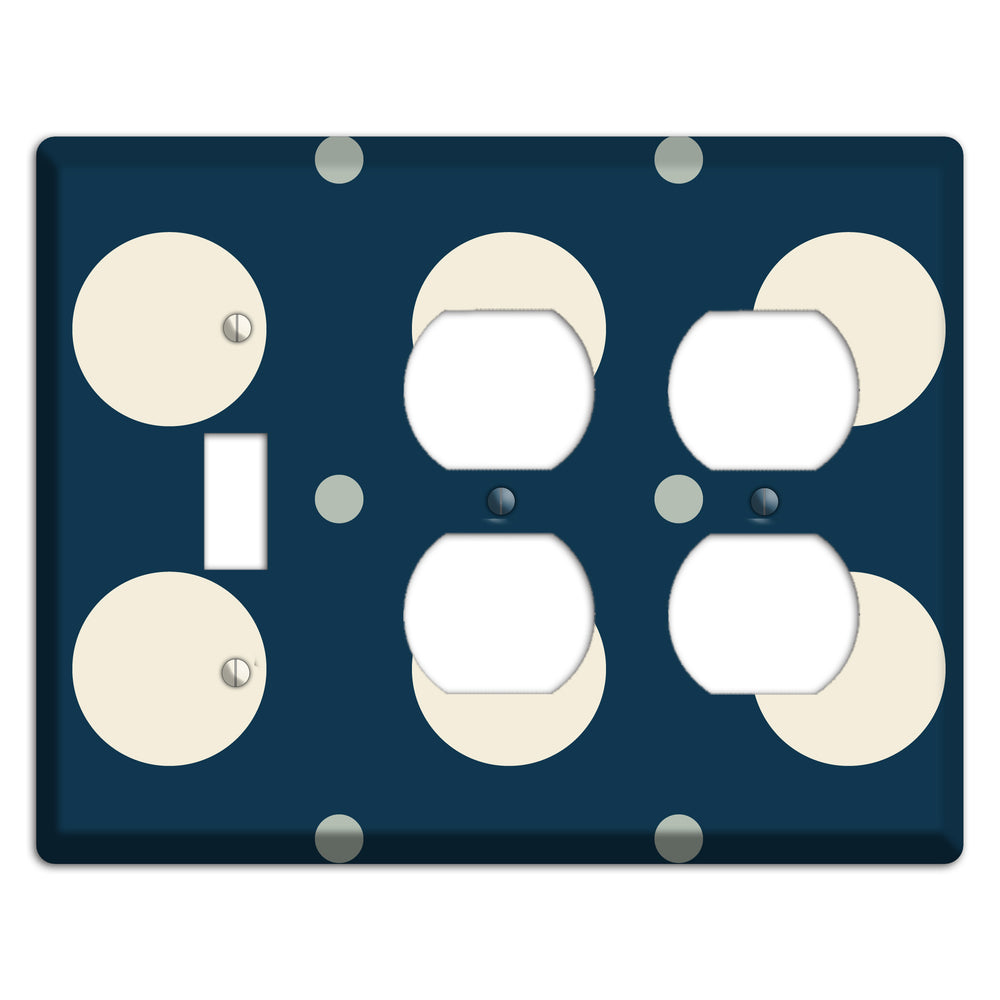 Navy with Off White and Blue Multi Medium Polka Dots Toggle / 2 Duplex Wallplate
