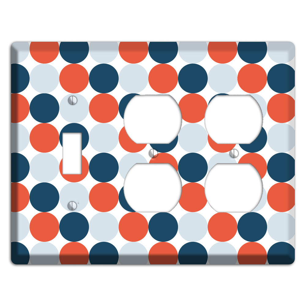 Multi Blue Red Tiled Dots Toggle / 2 Duplex Wallplate