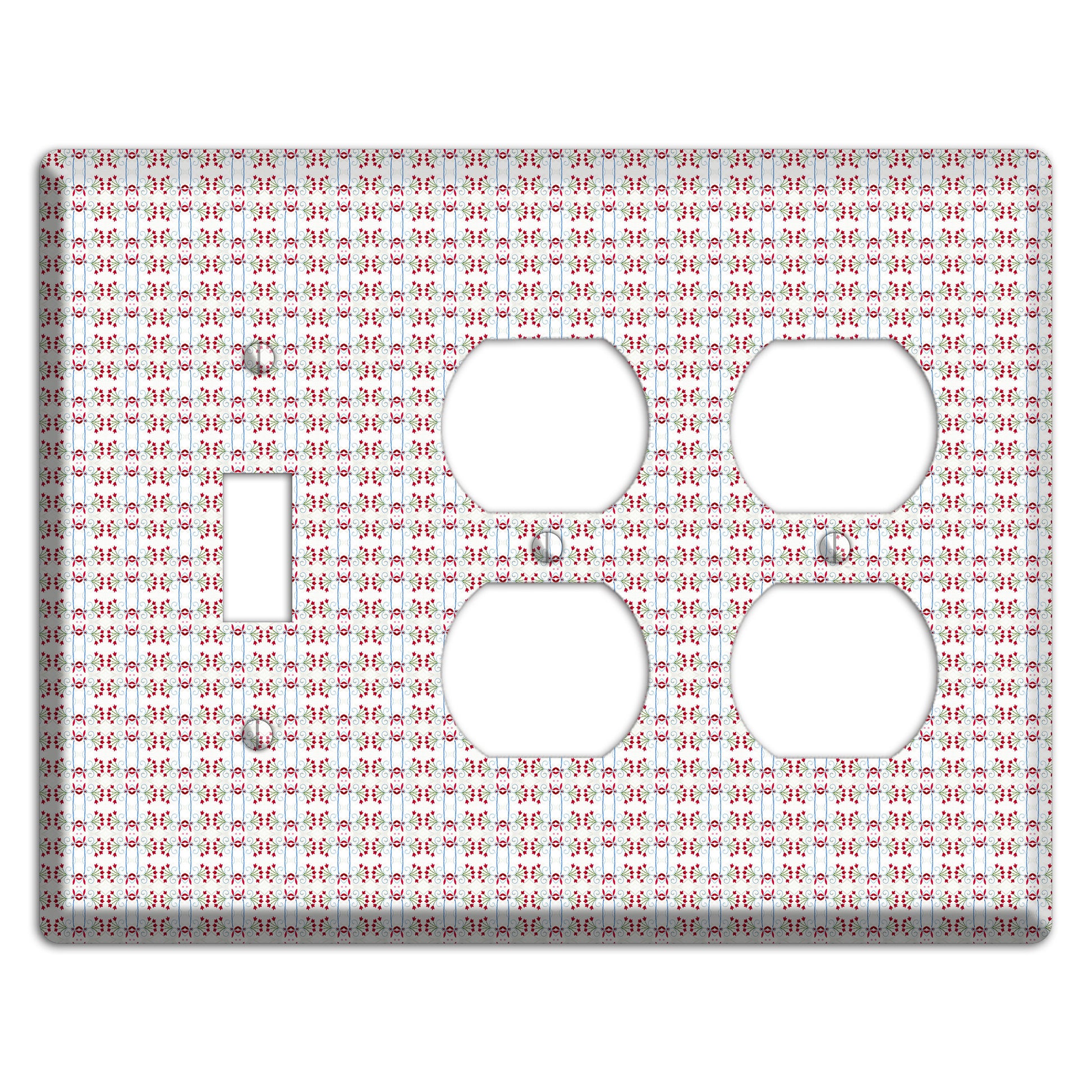 White with Red Blue Tapestry Toggle / 2 Duplex Wallplate