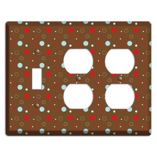Brown with Red and Dusty Blue Dots and Circles Toggle / 2 Duplex Wallplate