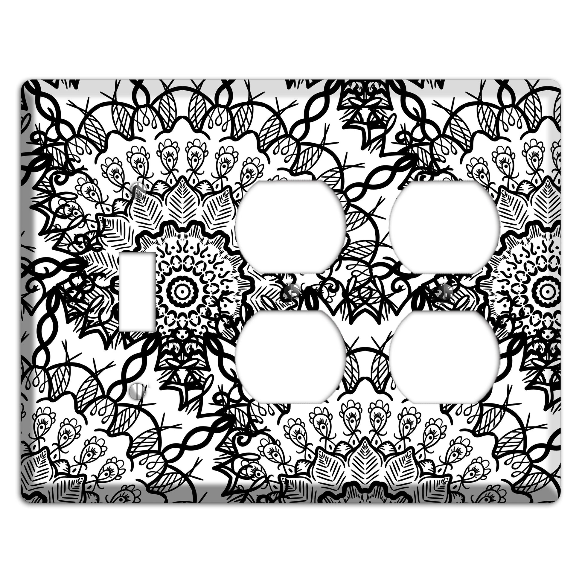 Mandala Black and White Style P Cover Plates Toggle / 2 Duplex Wallplate