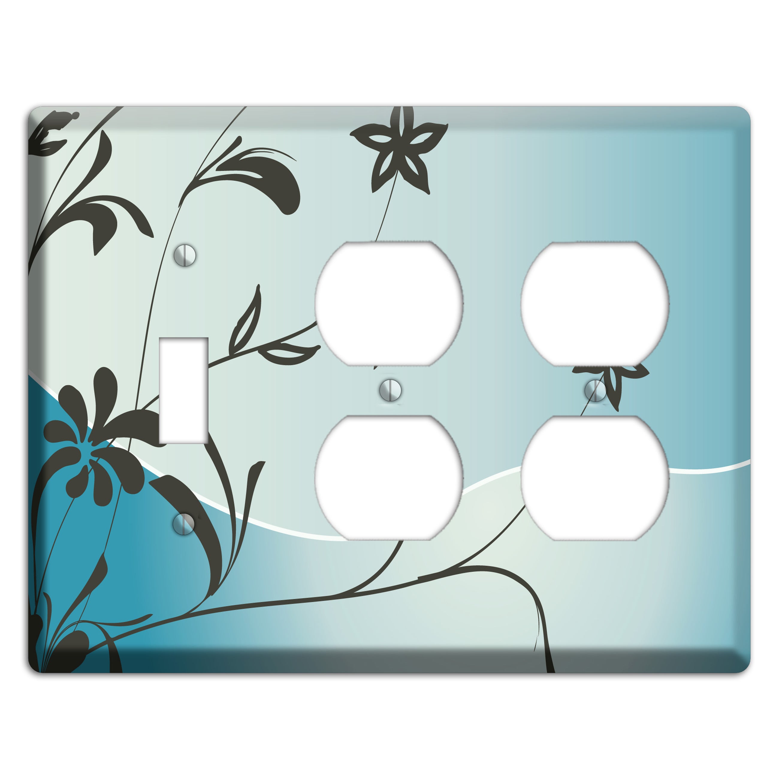 Blue-grey Flowers Toggle / 2 Duplex Wallplate