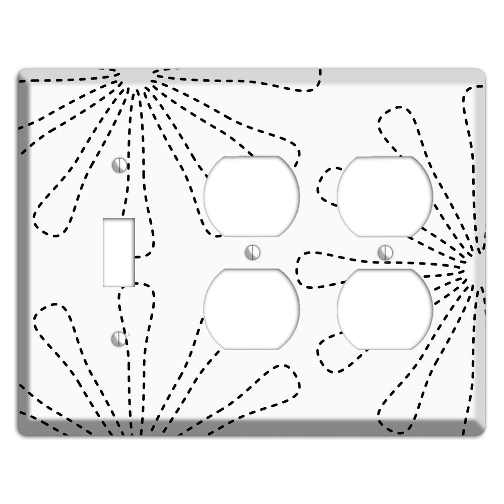 White with Black Retro Stipple Floral Contour Toggle / 2 Duplex Wallplate