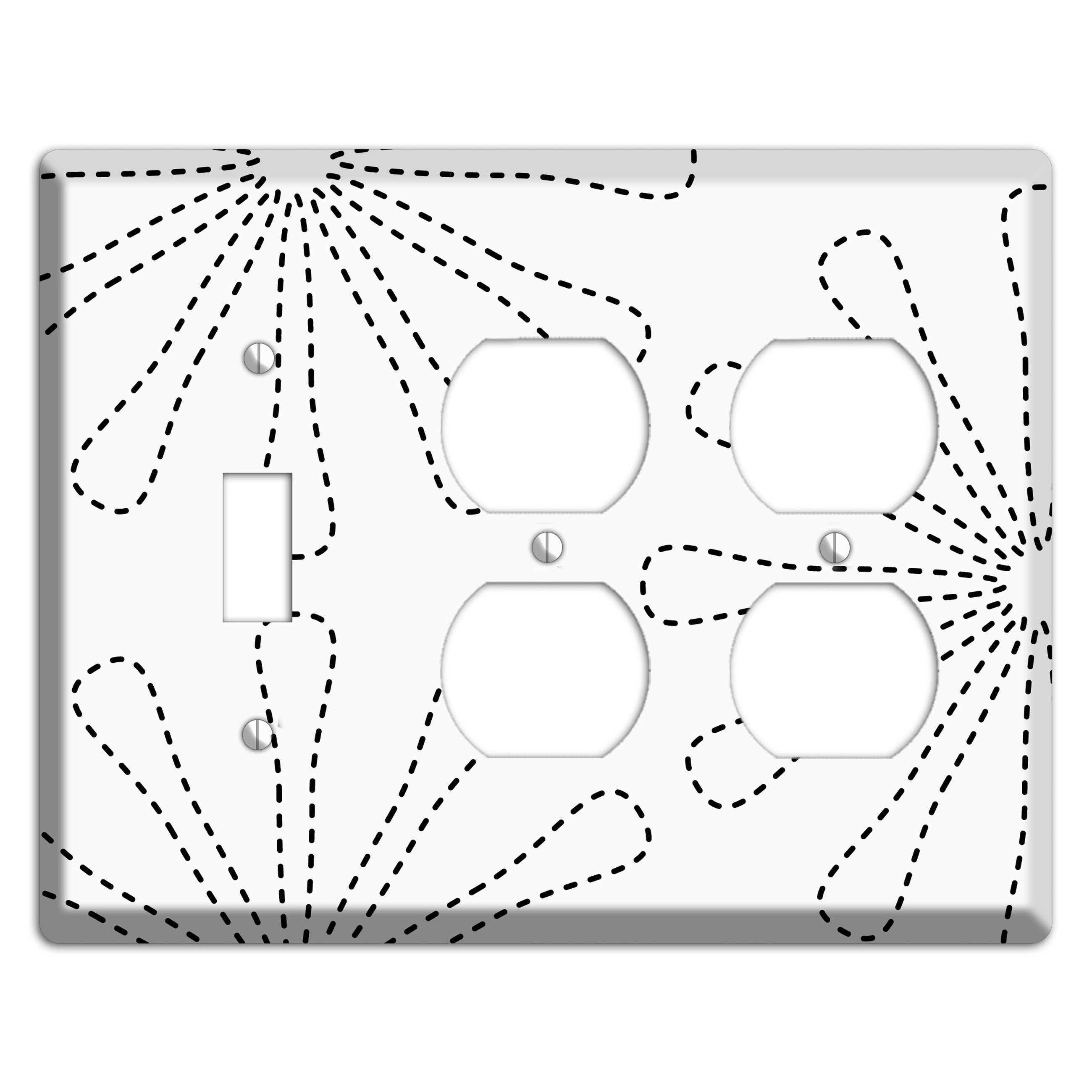 White with Black Retro Stipple Floral Contour Toggle / 2 Duplex Wallplate