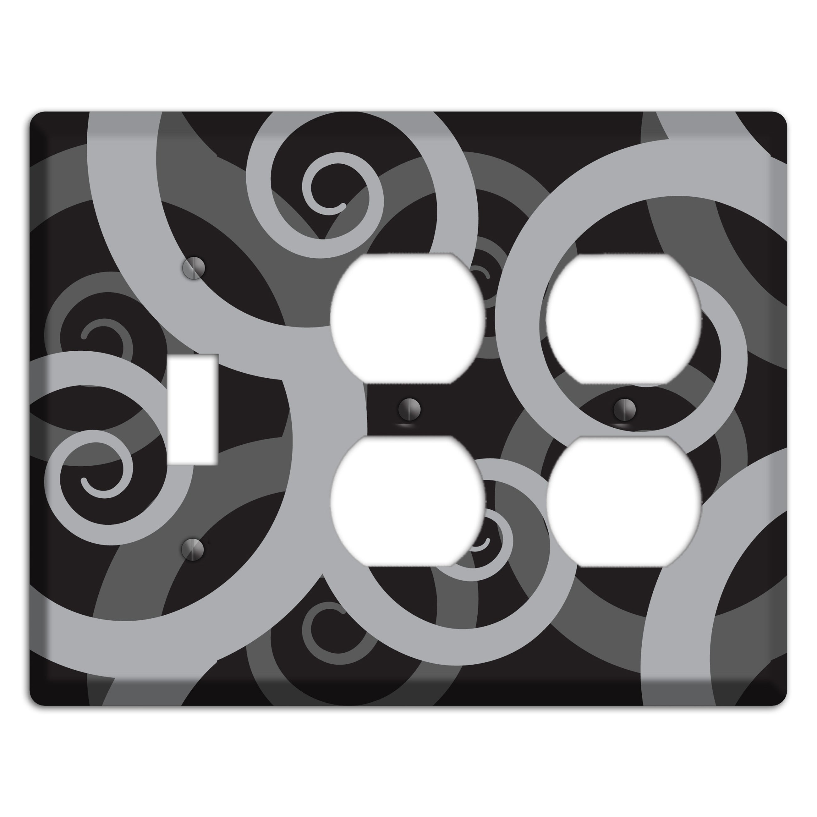 Black with Grey Large Swirl Toggle / 2 Duplex Wallplate