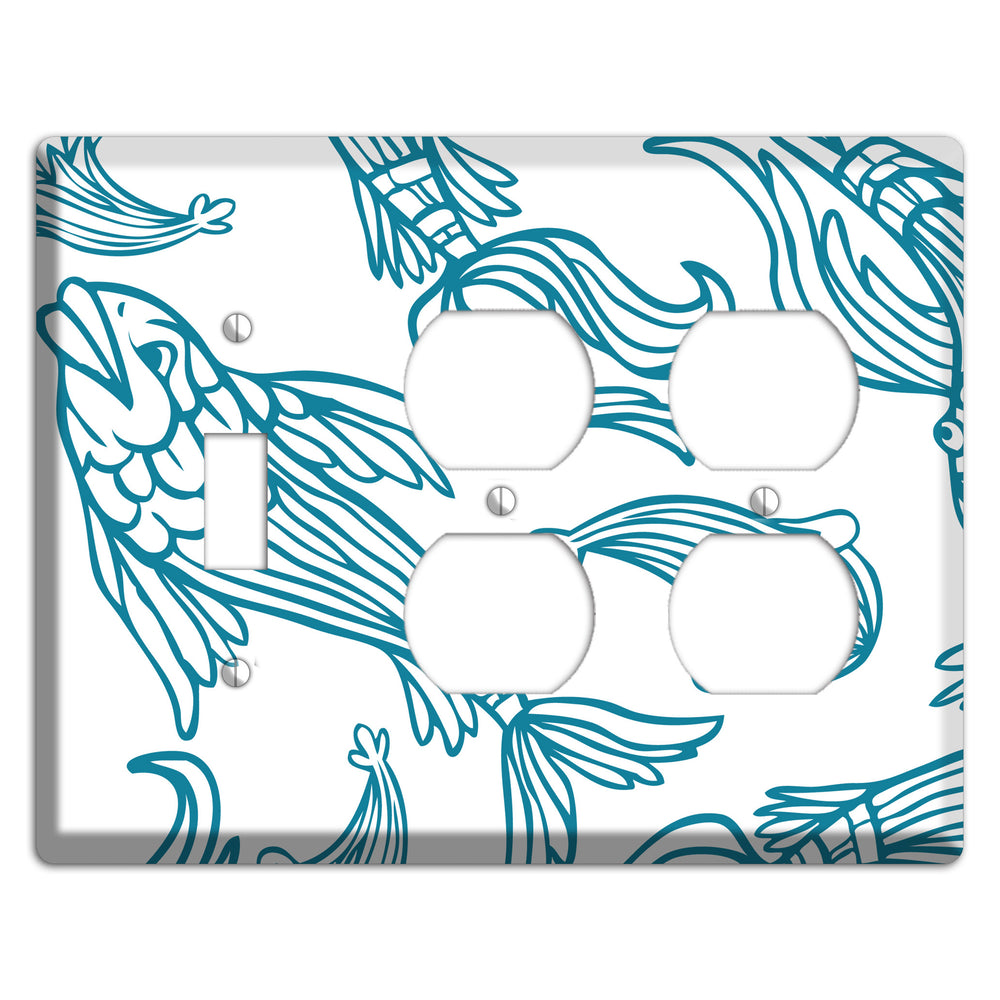 Teal and White Koi Toggle / 2 Duplex Wallplate