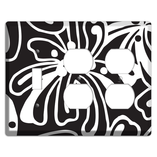 Black with White Flower Toggle / 2 Duplex Wallplate
