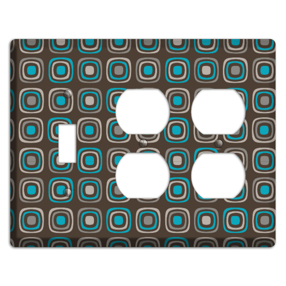 Brown and Blue Rounded Squares Toggle / 2 Duplex Wallplate