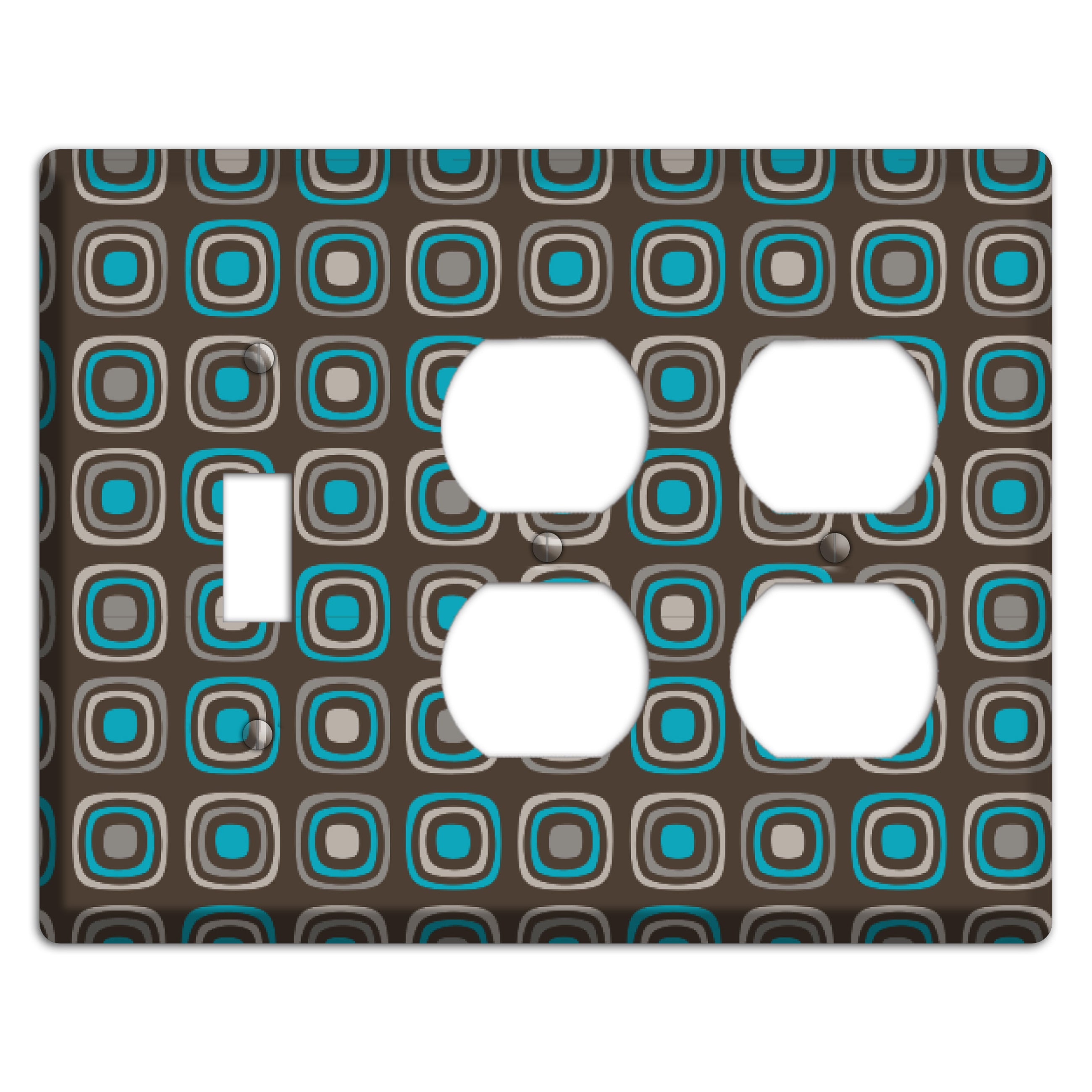 Brown and Blue Rounded Squares Toggle / 2 Duplex Wallplate