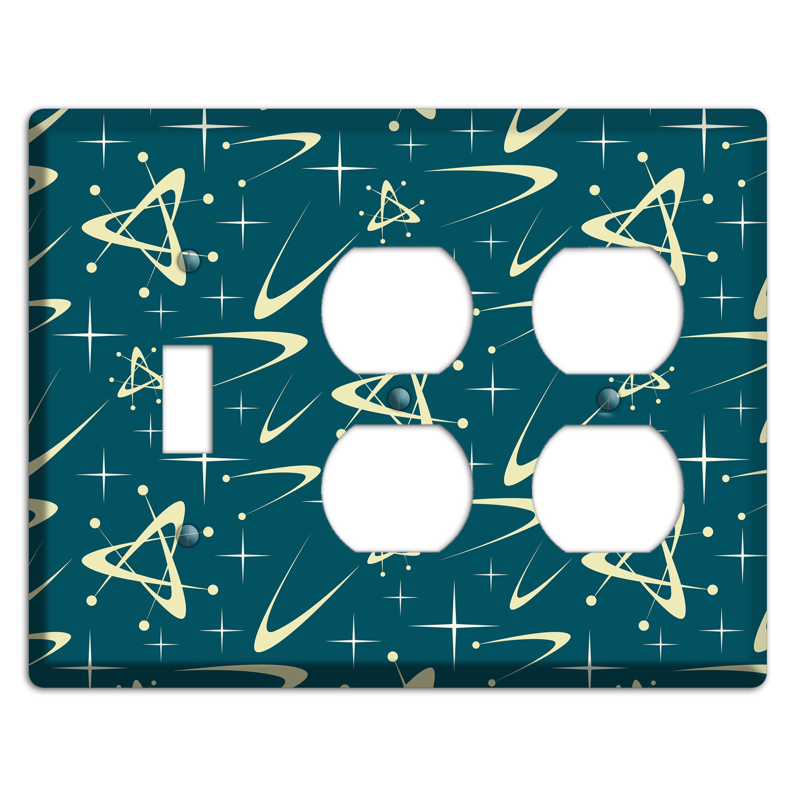 Teal and Yellow Atomic Toggle / 2 Duplex Wallplate