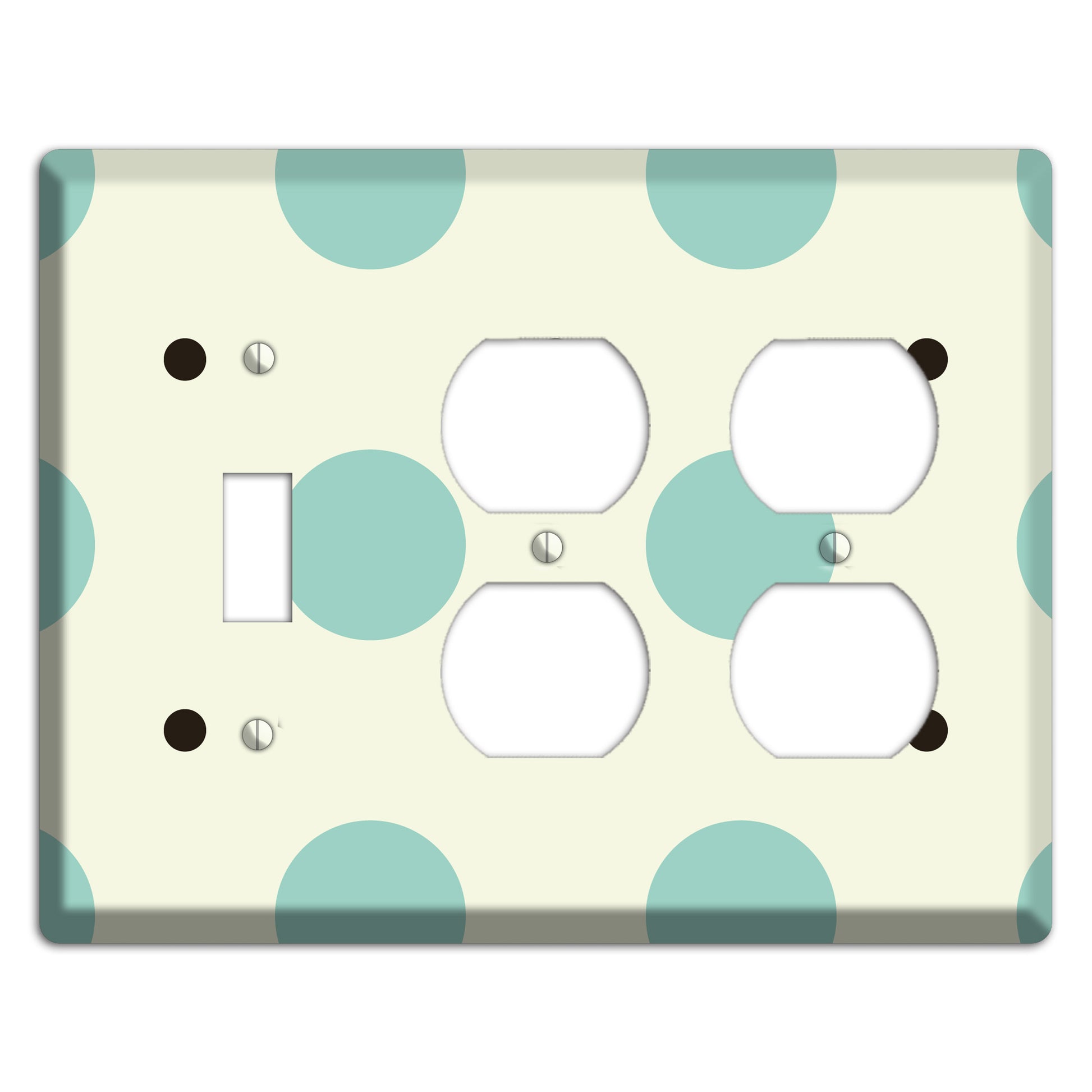 Soft Green with Aqua and Black Multi Tiled Medium Dots Toggle / 2 Duplex Wallplate