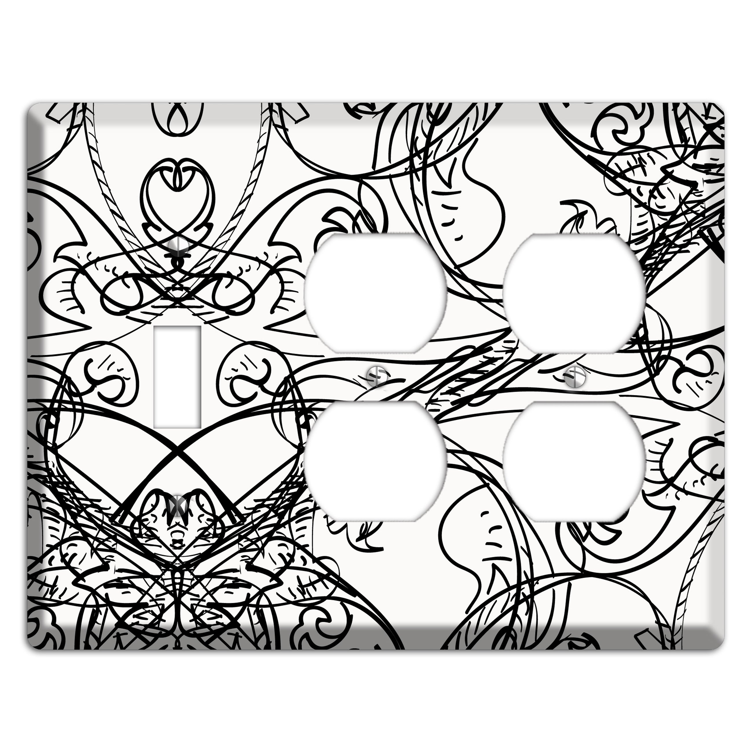 White Deco Sketch Toggle / 2 Duplex Wallplate