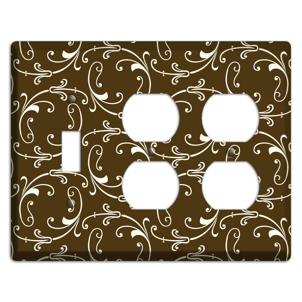 Brown Victorian Sprig Toggle / 2 Duplex Wallplate