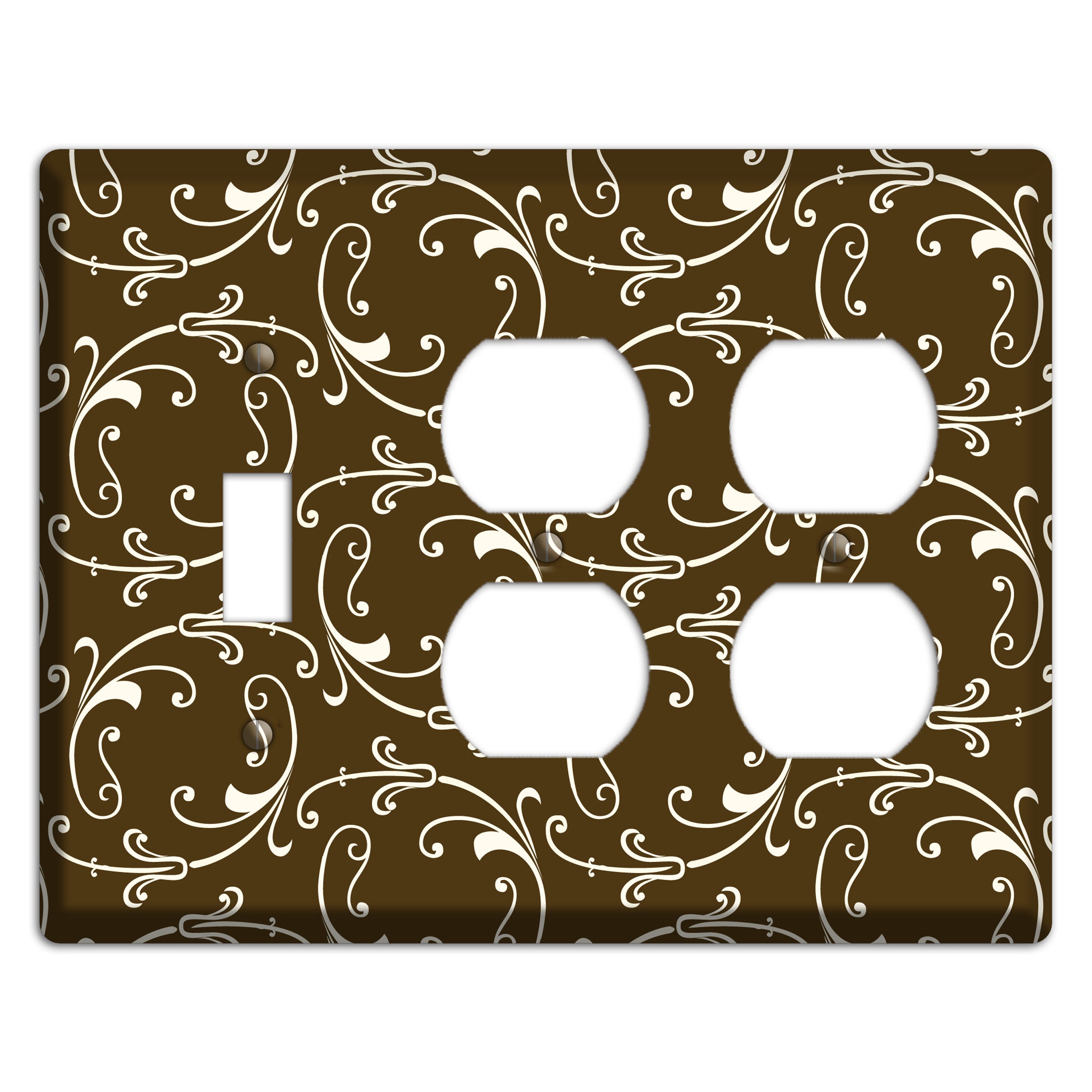 Brown Victorian Sprig Toggle / 2 Duplex Wallplate