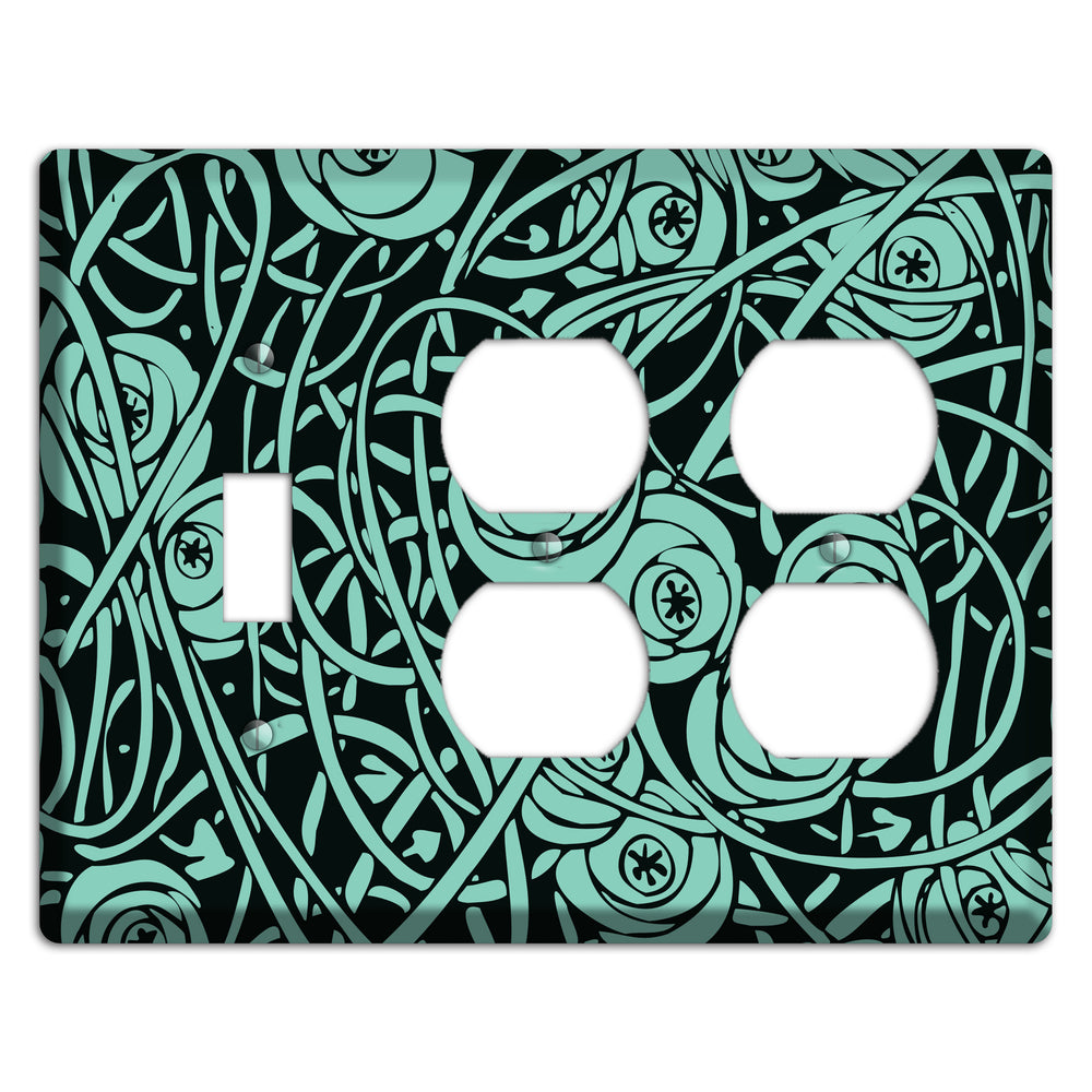 Teal Deco Floral Toggle / 2 Duplex Wallplate