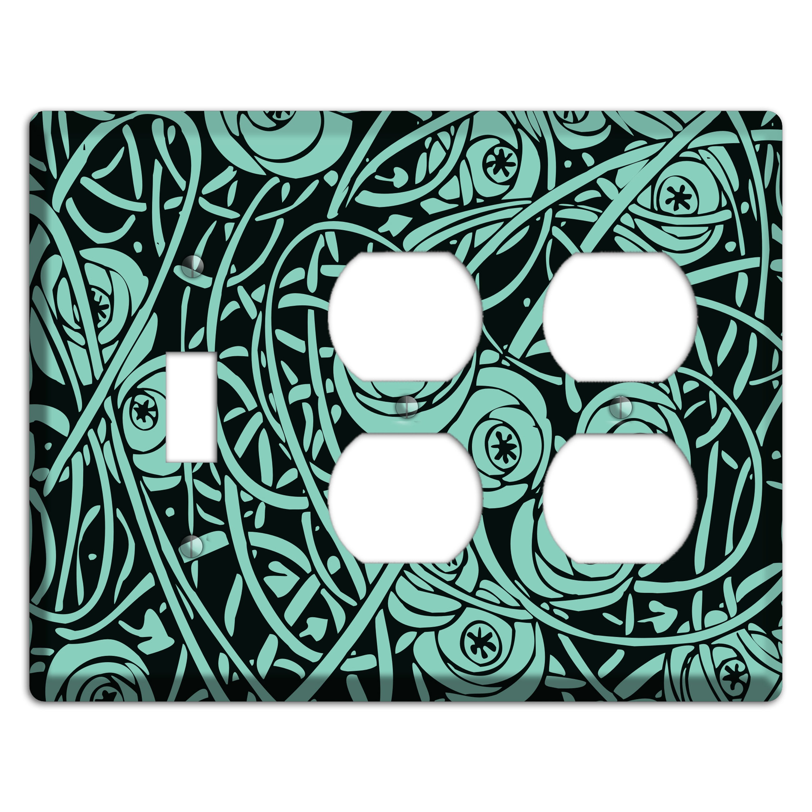 Teal Deco Floral Toggle / 2 Duplex Wallplate