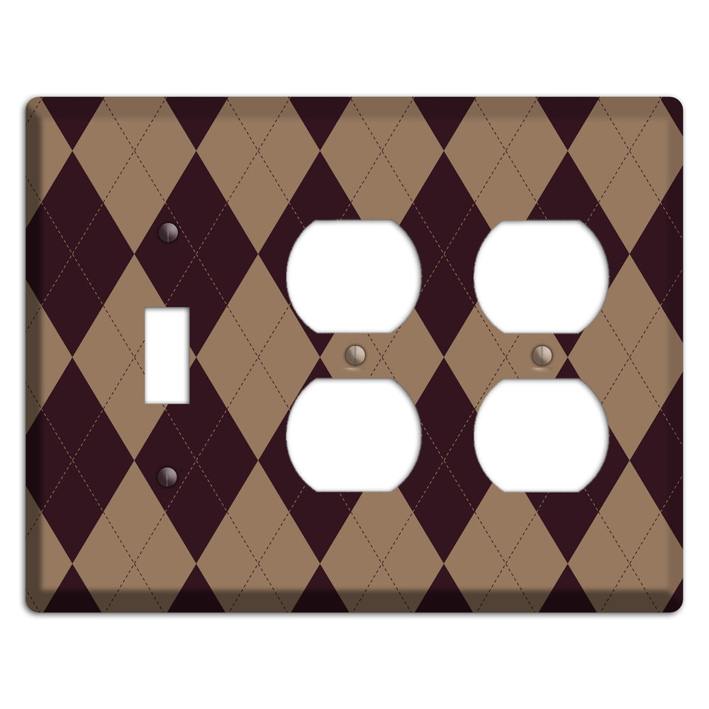 Burguny and Beige Argyle Toggle / 2 Duplex Wallplate