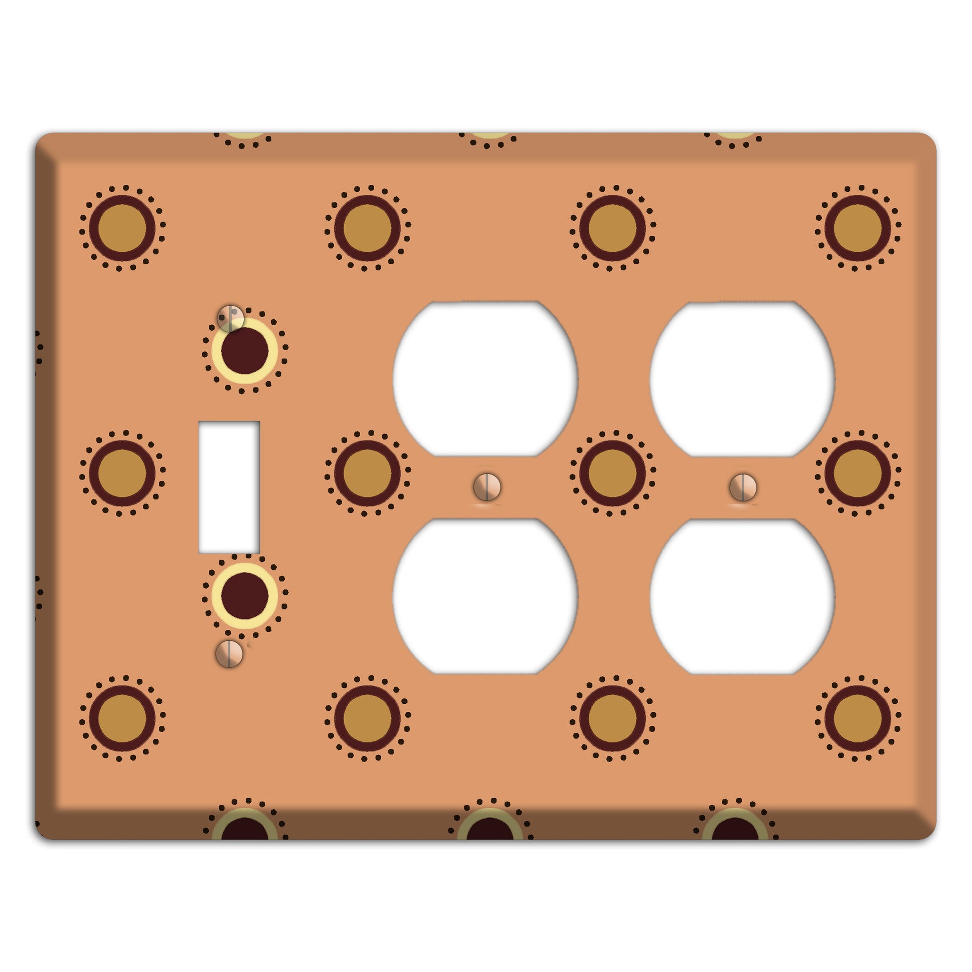 Coral with Multi Brown Suzani Dots Toggle / 2 Duplex Wallplate