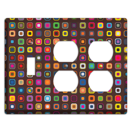 Brown with Multi Retro Squares Toggle / 2 Duplex Wallplate