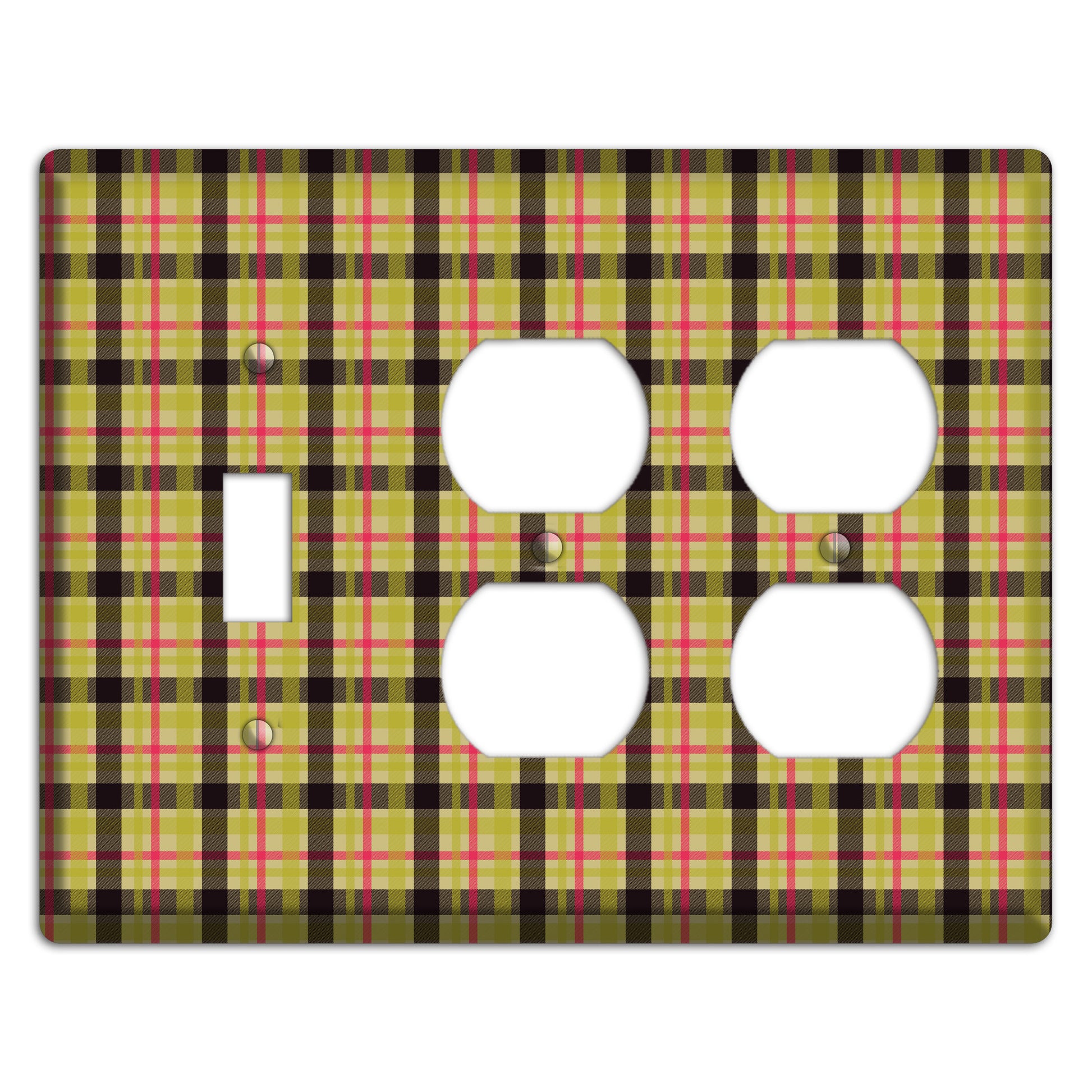 Yellow Black Red Plaid Toggle / 2 Duplex Wallplate