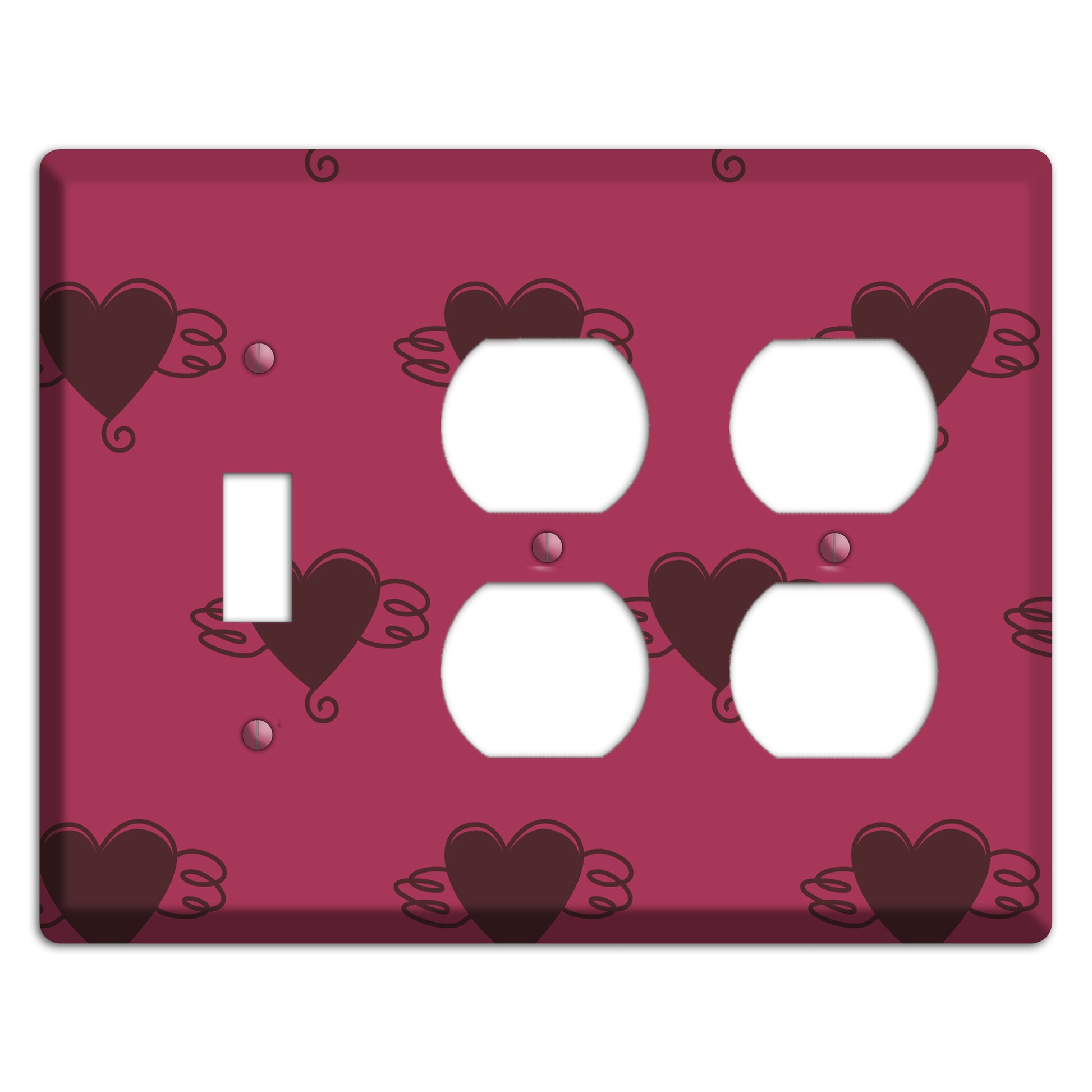 Fuschia Winged Hearts 2 Toggle / 2 Duplex Wallplate