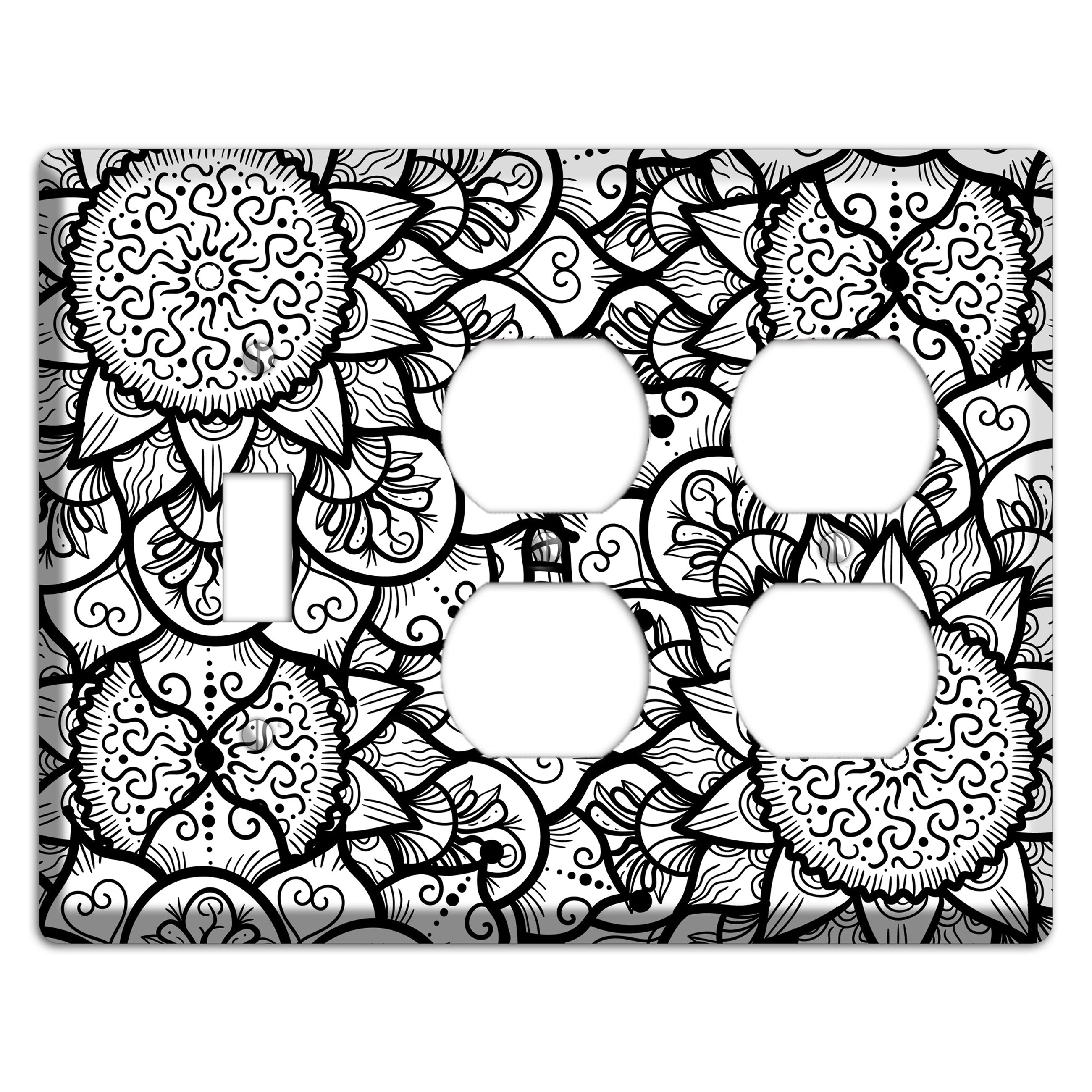 Mandala Black and White Style W Cover Plates Toggle / 2 Duplex Wallplate