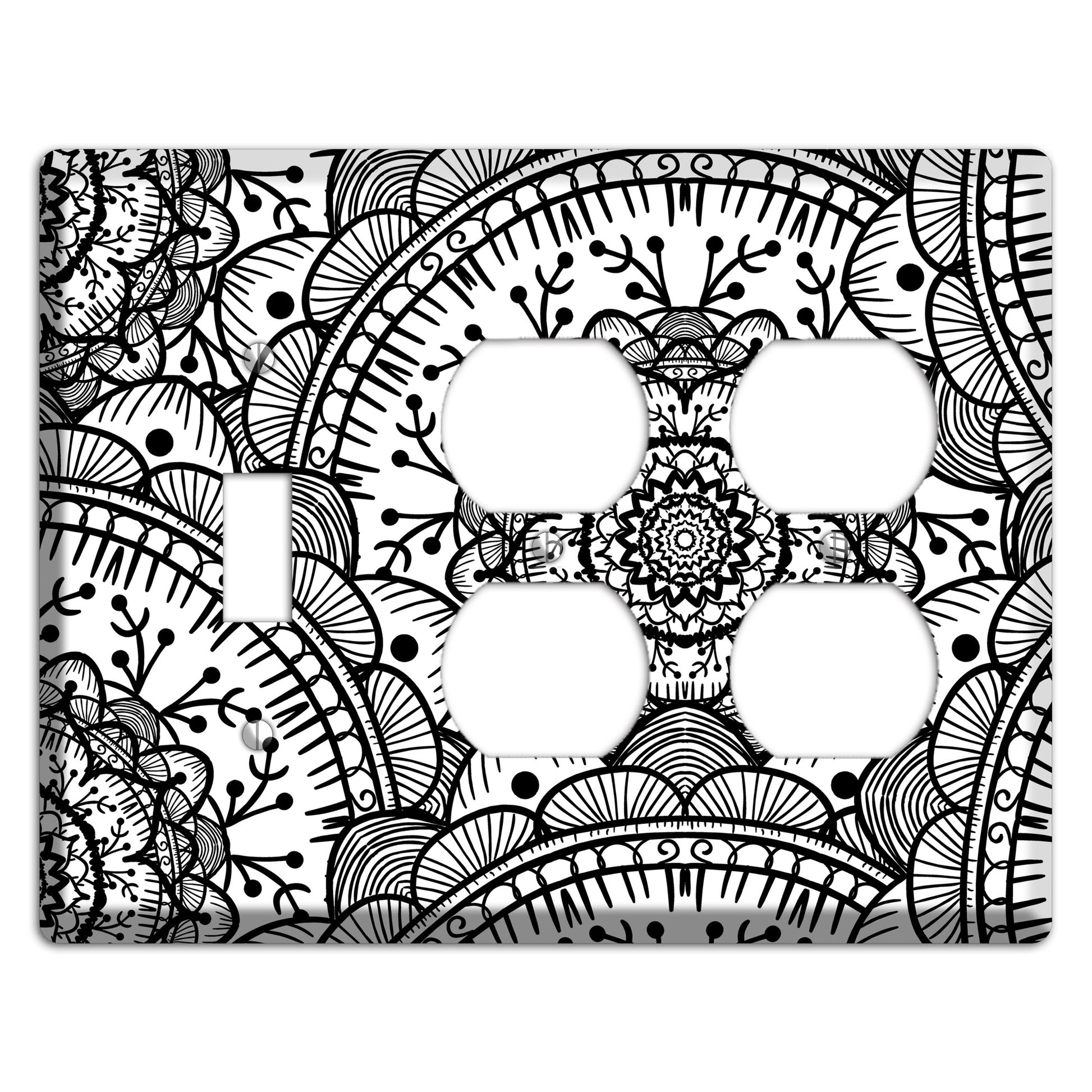 Mandala Black and White Style Q Cover Plates Toggle / 2 Duplex Wallplate