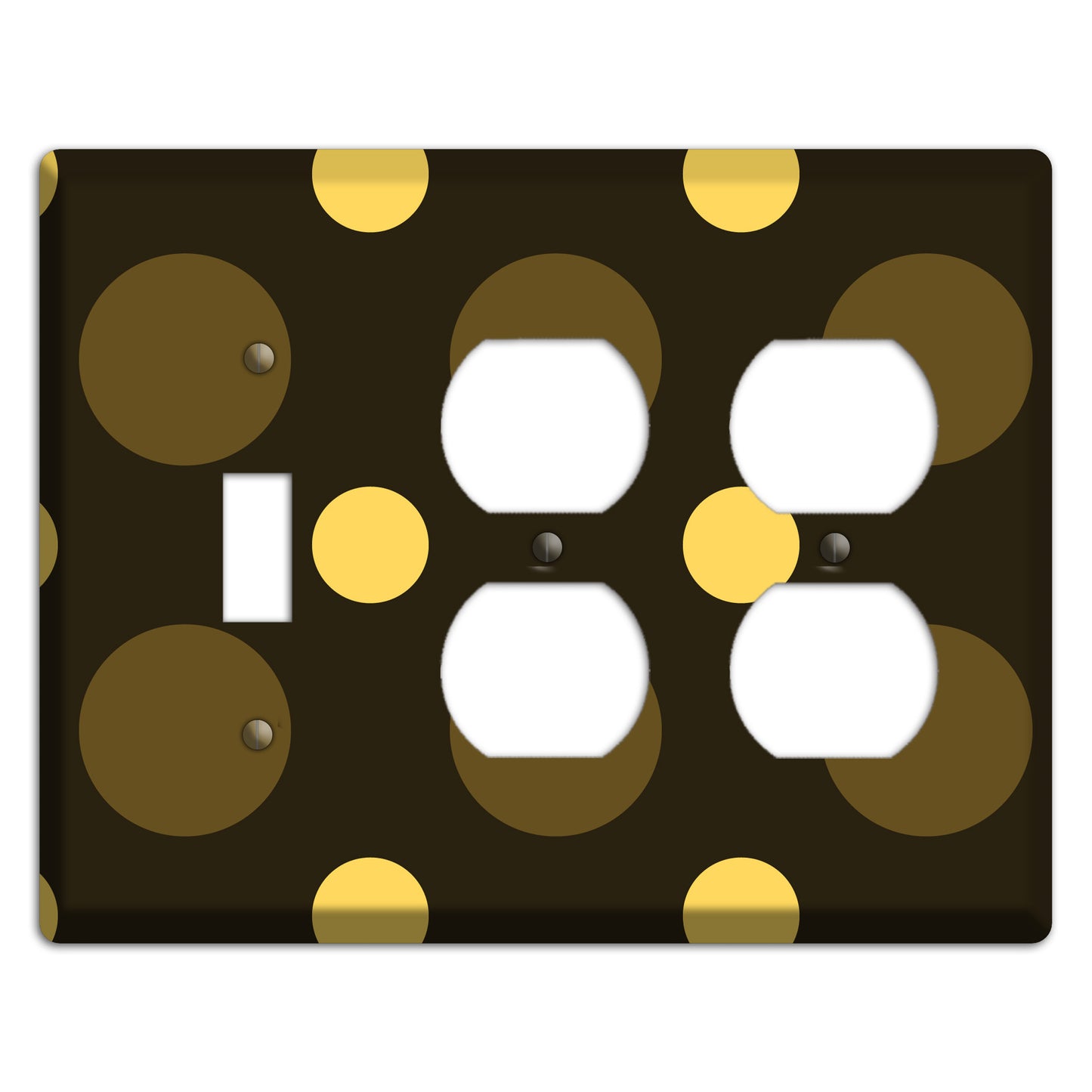 Brown with Brown and Yellow Multi Medium Polka Dots Toggle / 2 Duplex Wallplate