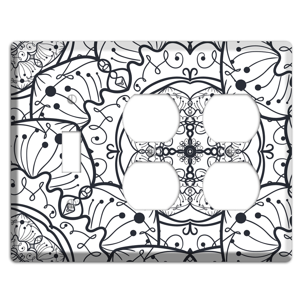 Mandala Black and White Style M Cover Plates Toggle / 2 Duplex Wallplate