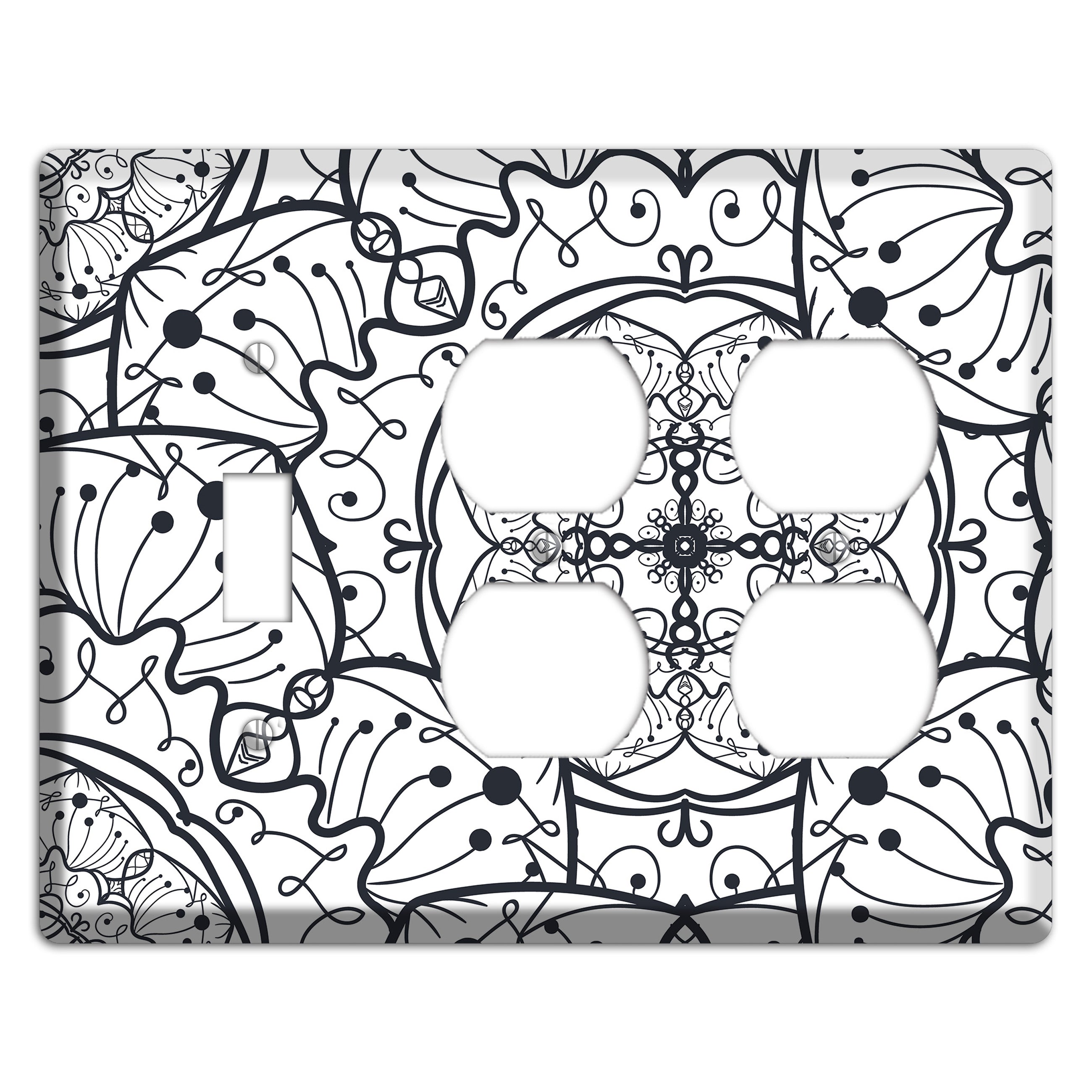 Mandala Black and White Style M Cover Plates Toggle / 2 Duplex Wallplate