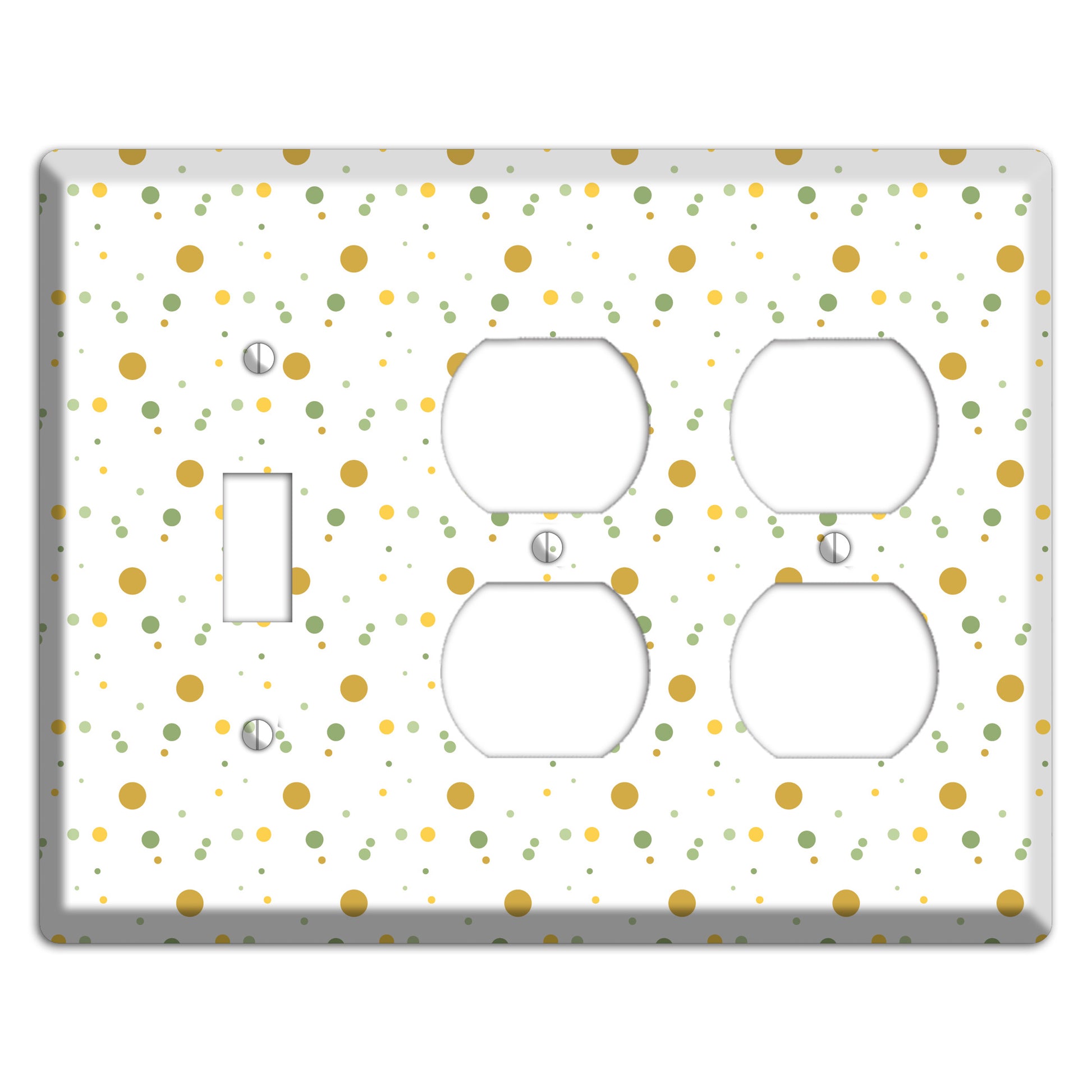 White with Multi Olive Tiny Dots Toggle / 2 Duplex Wallplate
