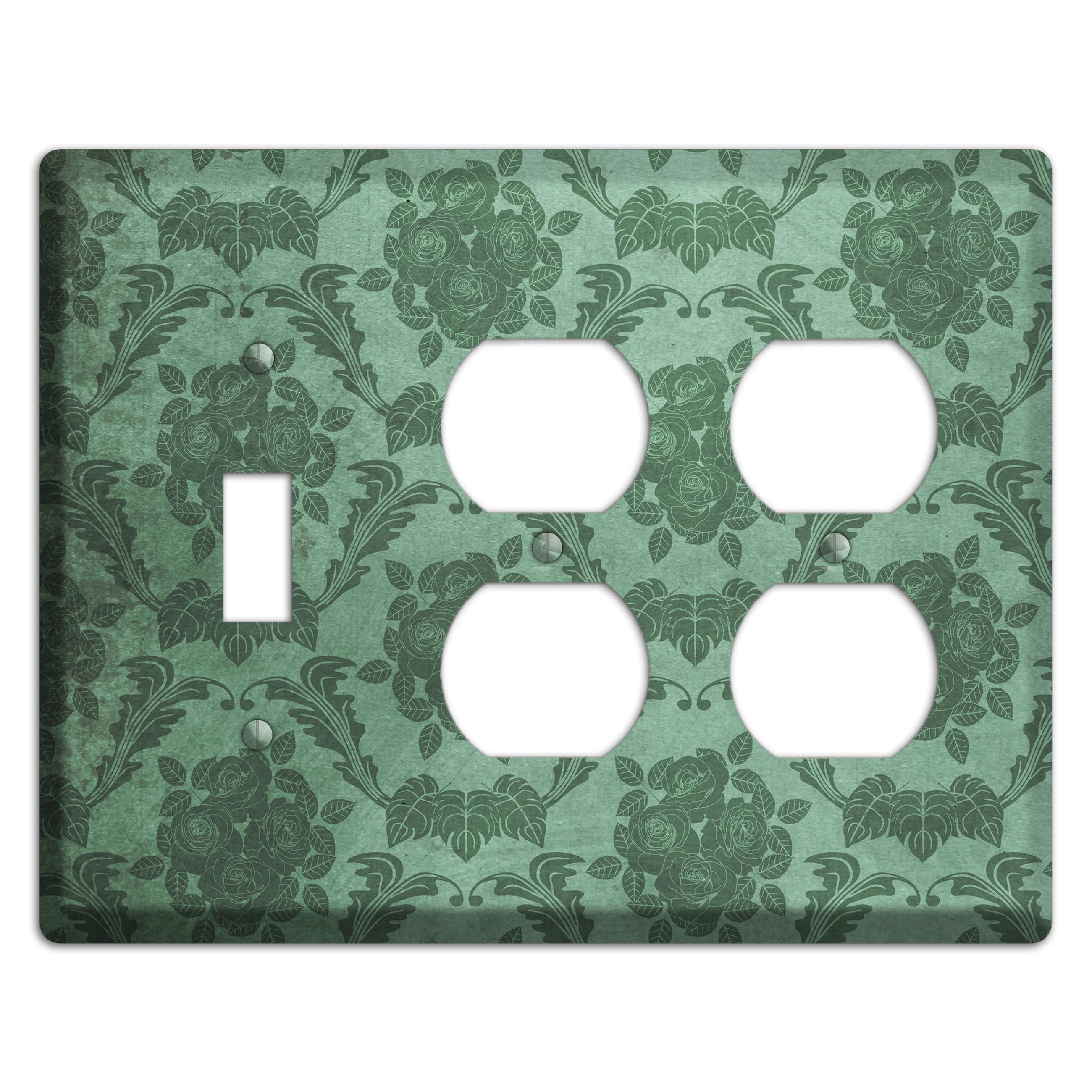 Viridian Green Vintage Rose Damask Toggle / 2 Duplex Wallplate