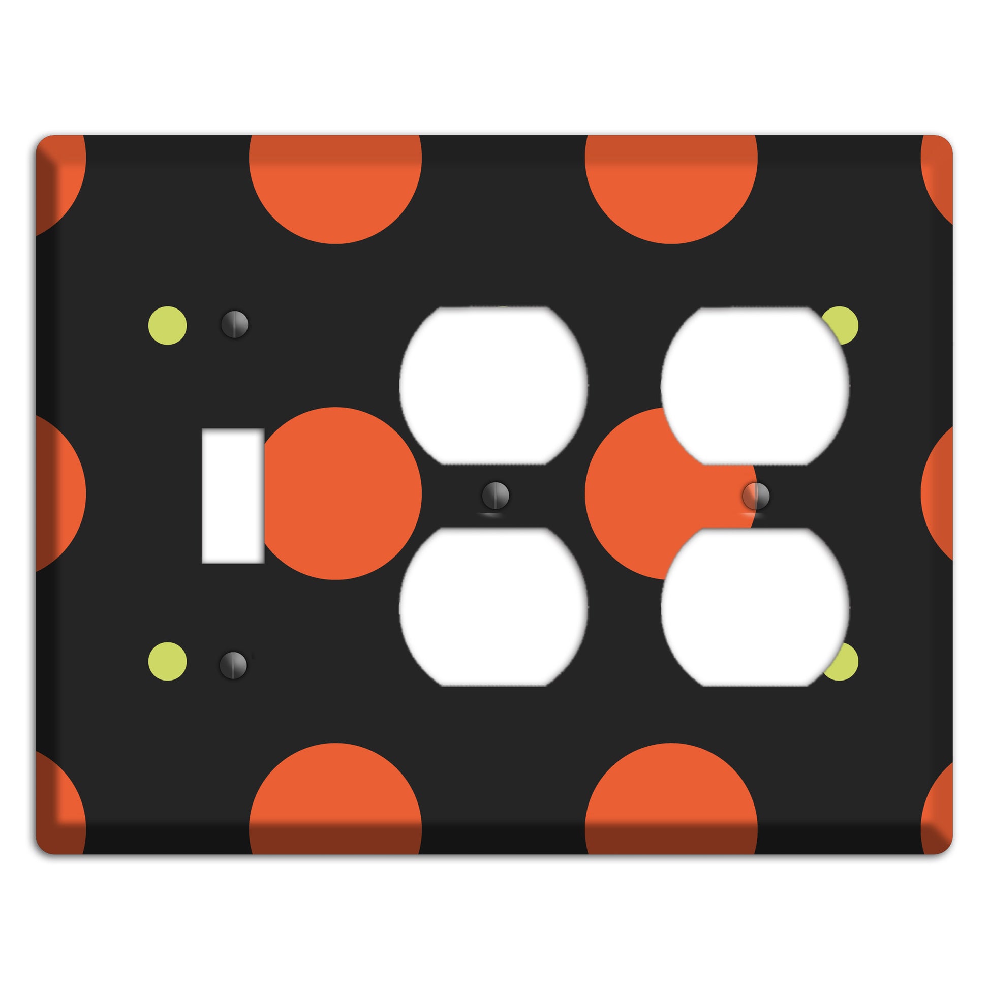 Black wih Orange and Lime Multi Tiled Medium Dots Toggle / 2 Duplex Wallplate