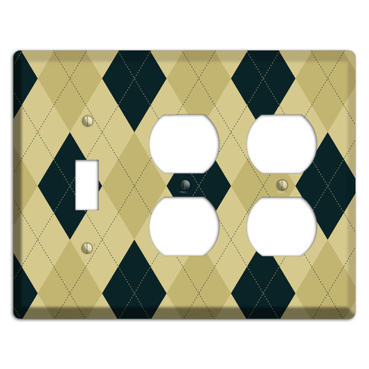 Beige and Yellow Argyle Toggle / 2 Duplex Wallplate