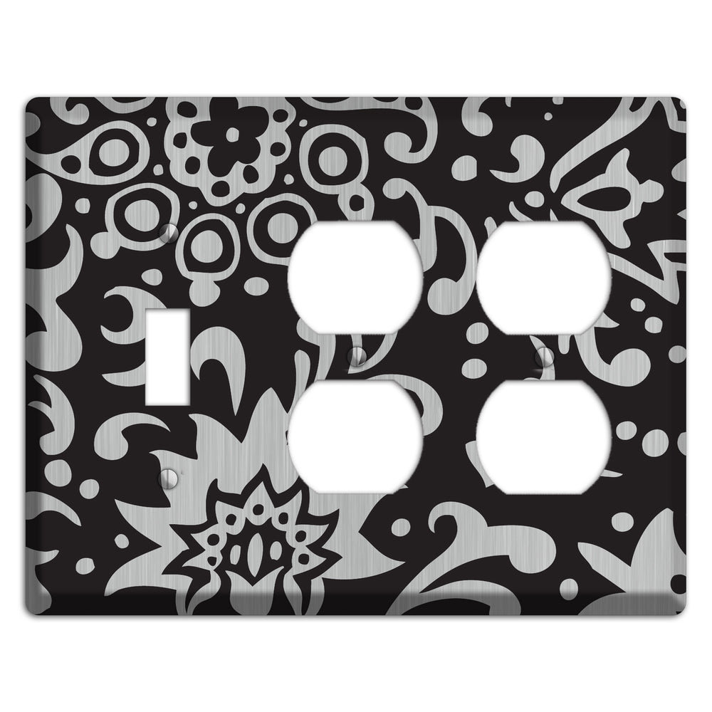 Black Boteh Stainless Steel Toggle / 2 Duplex Wallplate