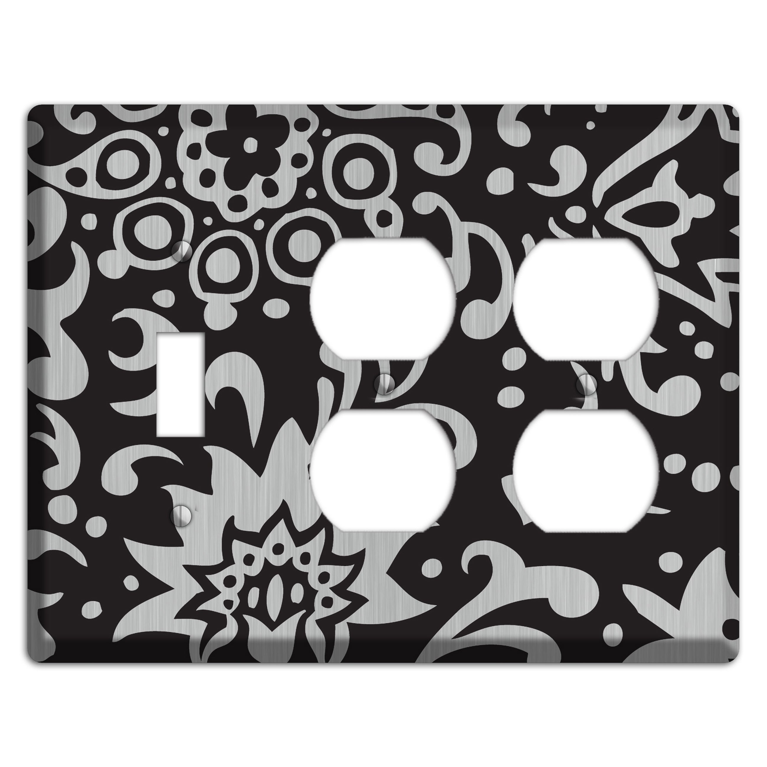 Black Boteh  Stainless Toggle / 2 Duplex Wallplate