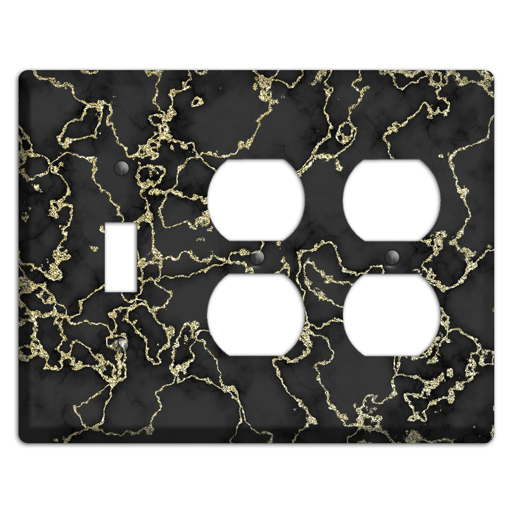 Black and Gold Marble Shatter Toggle / 2 Duplex Wallplate