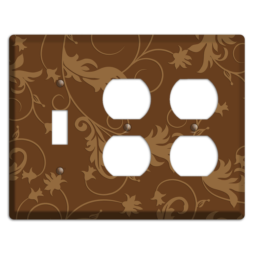 Brown Victorian Sprig Toggle / 2 Duplex Wallplate