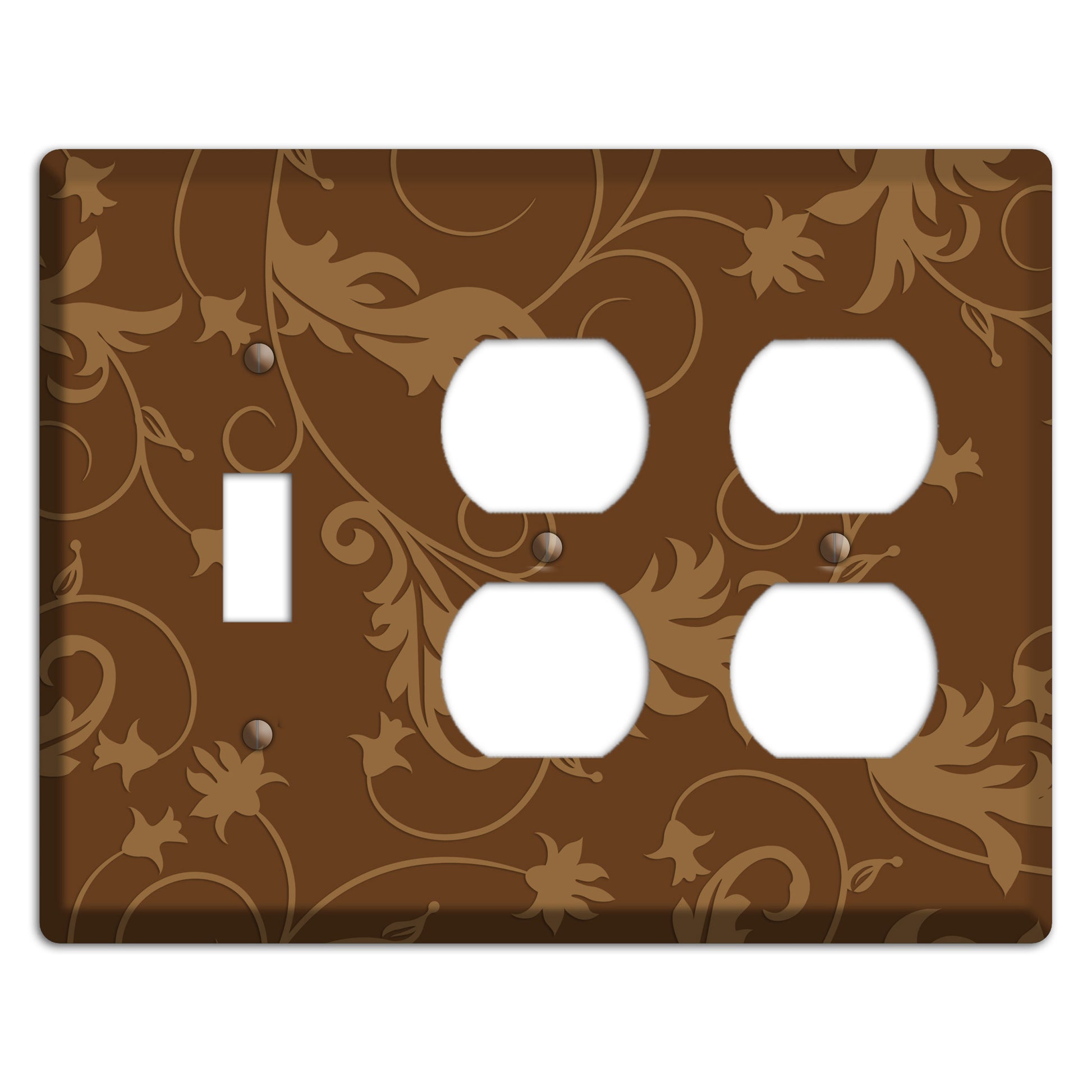 Brown Victorian Sprig Toggle / 2 Duplex Wallplate