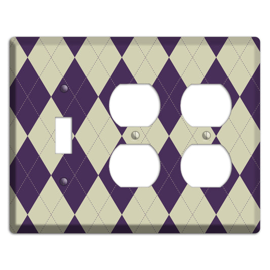 Purple and Tan Argyle Toggle / 2 Duplex Wallplate