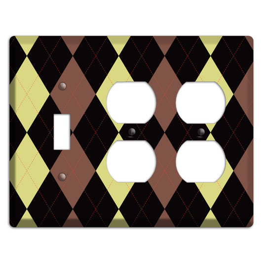 Yellow and Brown Argyle Toggle / 2 Duplex Wallplate